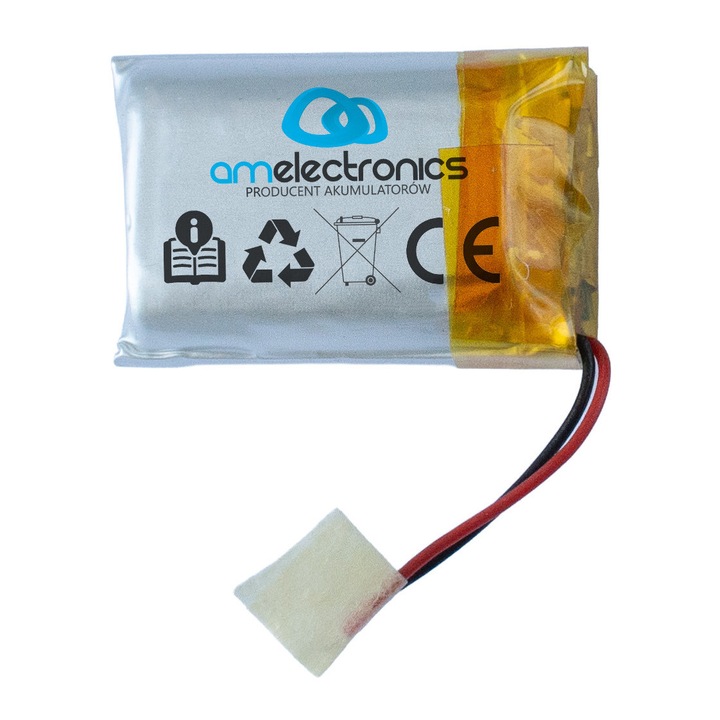 Baterie LiPo AM Electronics 102030 (PN 4538) 3,7 V 600 mAh, format 10 × 20 × 30 mm, argintiu