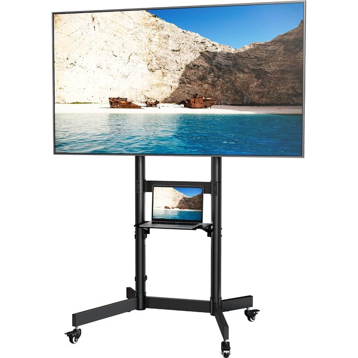 Mobil TV Állvány Nagy Teherbírású 55-100 hüvelyk, 75kg, VESA 800x600mm, Fekete