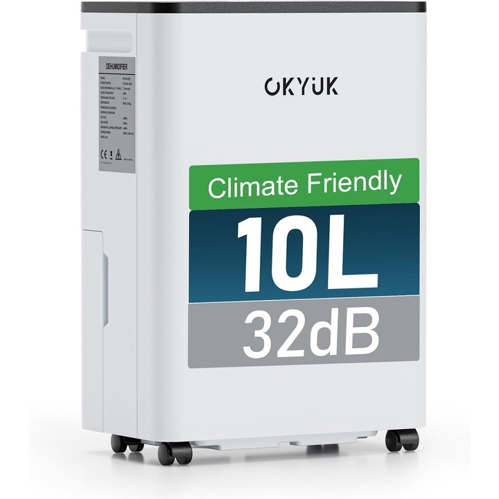 Dezumidificator OKYUK 10L Digital, 32dB, 25m², Oprire Automata