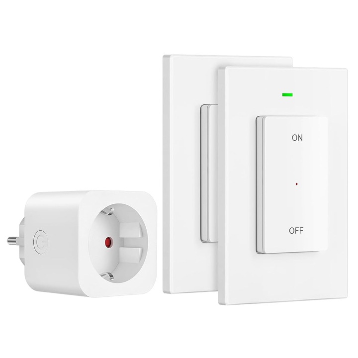 Priza Wireless cu Telecomanda si 2 Intrerupatoare Magnetice 230V 16A 3680W Raza 30m RF Fara Cabluri Extensibila