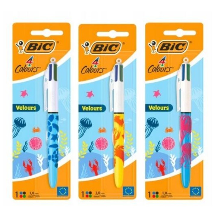 Химикалка BIC 4 Colours Velours, синя 1.0 mm, многоцветна, 1 бр.