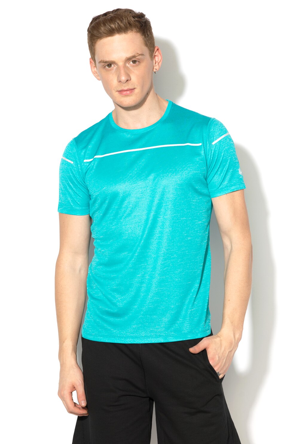 Asics, Tricou cu terminatie asimetrica, pentru alergare, Albastru aqua, S