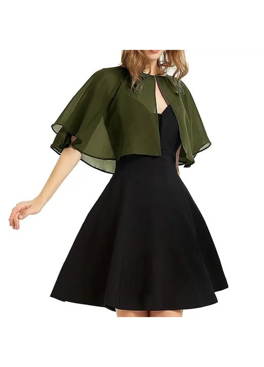 Bolero sal din chiffon pentru femei, croiala cape scurta, verde inchis