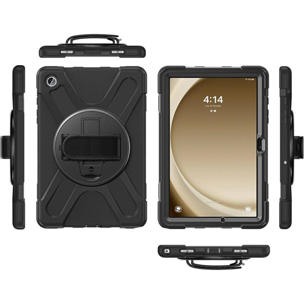 Husa tableta 4smarts Rugged Case Grip 540408, armurata cu maner rotativ si curea de prindere, negru, compatibila cu Samsung Galaxy Tab S10 Lite / S10 FE / S9 FE / S9 / S8 / S7