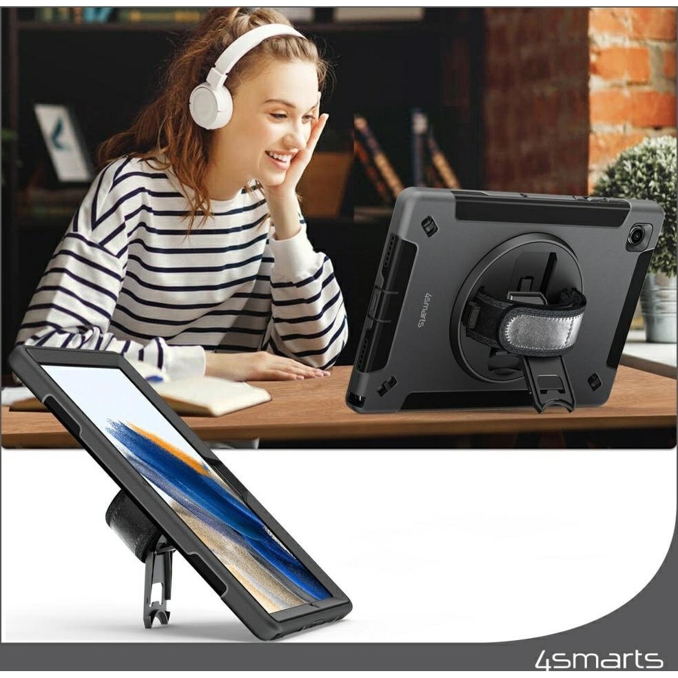 Husa tableta 4smarts Rugged Case Grip 540408, armurata cu maner rotativ si curea de prindere, negru, compatibila cu Samsung Galaxy Tab S10 Lite / S10 FE / S9 FE / S9 / S8 / S7