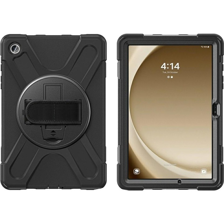 Husa tableta 4smarts Rugged Case Grip 540408, armurata cu maner rotativ si curea de prindere, negru, compatibila cu Samsung Galaxy Tab S10 Lite / S10 FE / S9 FE / S9 / S8 / S7