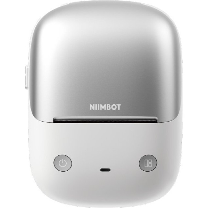Niimbot B2 Pro (B2PRO-S) termikus címkenyomtató, 300 DPI, piros és fekete dupla nyomtatás és 16 szürkeárnyalatos szint, címkemagasság 8–350 mm, Bluetooth többeszközös, fehér/ezüst