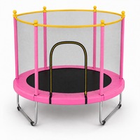 Trambulina pentru Copii PinkBlue 140 x 125 cm, cu Plasa de Siguranta, Cadru Metalic, Interior si Exterior, 3-6 Ani, Roz