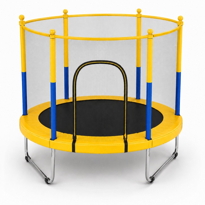 Trambulin gyerekeknek, PinkBlue 140 x 125 cm, biztonsági hálóval, fémvázzal, beltéri és kültéri használatra, 3-6 éves korig, sárga