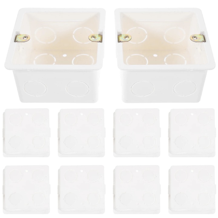 Caseta incastrata pentru prize tip 86 YANYXR BCS2924650, PVC rezistent, alb, 8 x 8 x 4.6 cm, set 10 buc