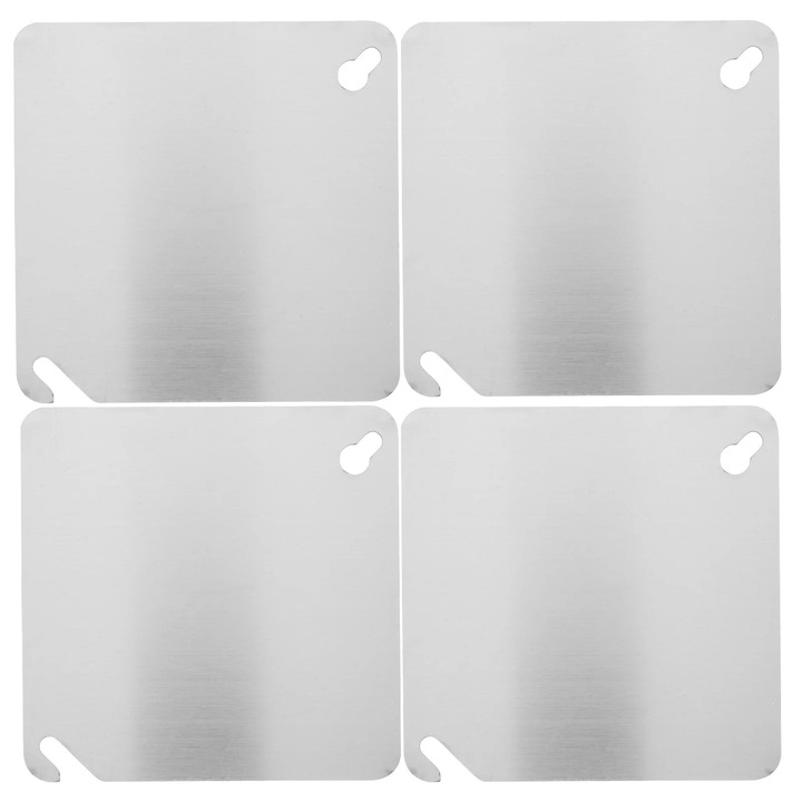 Placa de acoperire pentru cutie electrica YANYXR BCS2924692, otel inoxidabil, patrata neperforata, argintiu, set 4 buc, 10,2 x 10,2 x 0,1 cm