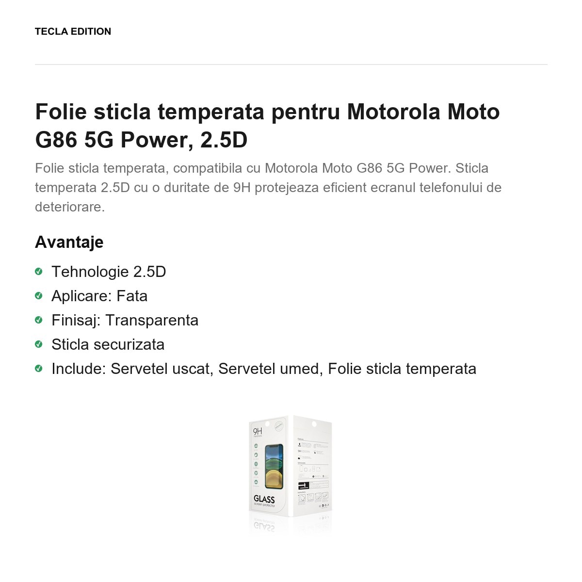 Folie sticla temperata pentru Motorola Moto G86 5G Power, 2.5D