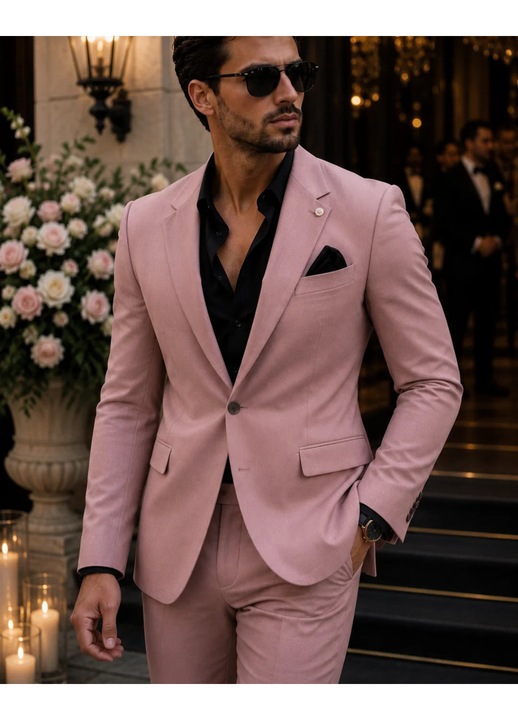 Елегантно сако за кръщенета и семейни събития, мъжки блейзър Slim Fit, идеален за баща, кум, гости, сватби и елегантни партита, Прашно розово