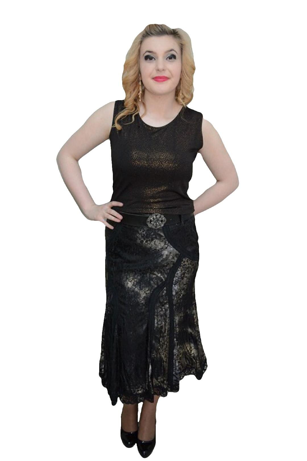 Fusta de primavara-toamna, D&J Exclusive, Negru/Argintiu