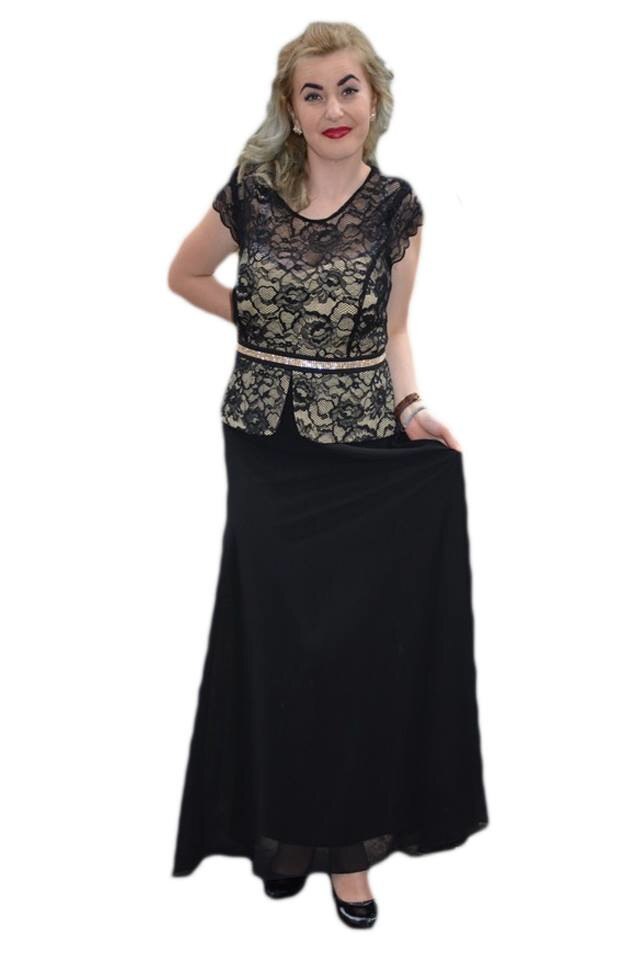 Rochie lunga din voal si dantela , D&J Exclusive, Negru
