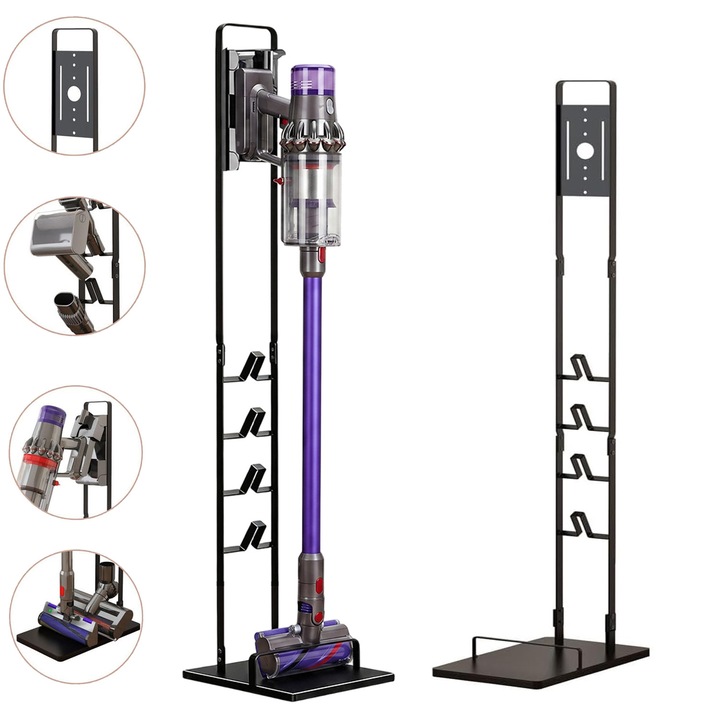 Suport pentru aspirator vertical fara gaurire, Bedee, stativ metalic negru 127 cm inaltime, compatibil pentru Dyson V15 V12 V11 V10 V8 V7 Gen5, stand independent pentru hol depozit birou, otel rezistent 3 mm