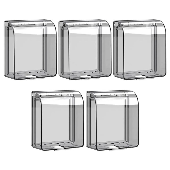 Capac protectie pentru priza rezistent la apa K0255-0810-CDCJ32771, pentru priza/intrerupator, deschidere 90°, autoadeziv, gri transparent, set 5 buc.