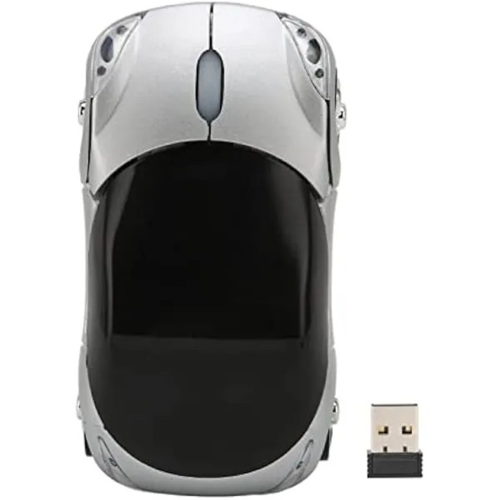 Безжична мишка K0569-260810-2938-AMC, 2.4 GHz, USB приемник включен, захранване 2x AAA, дизайн спортна кола, черно/сребристо