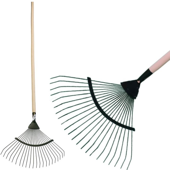 Lombseprű, gereblye, Strend Pro Garden, fekete, 22 fogú, acél fej, fa nyél, 42 cm munkaszélesség, 192 cm nyél