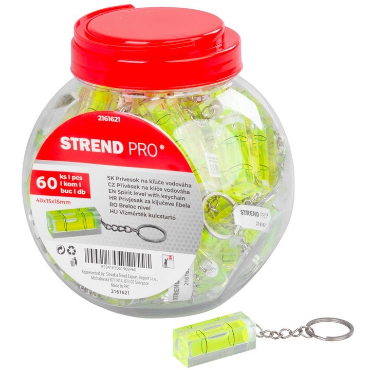 Vízmérték Strend Pro, MINI, libella, medál, kulcstartó, dobozban, 40x15x15 mm, Sellbox 60 db