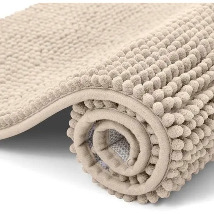 Covoras de baie K0255-0810-CDCJ35337 din chenille, antiderapant (spate PVC), ultra-absorbant, lavabil la masina, bej, 40 x 60 cm