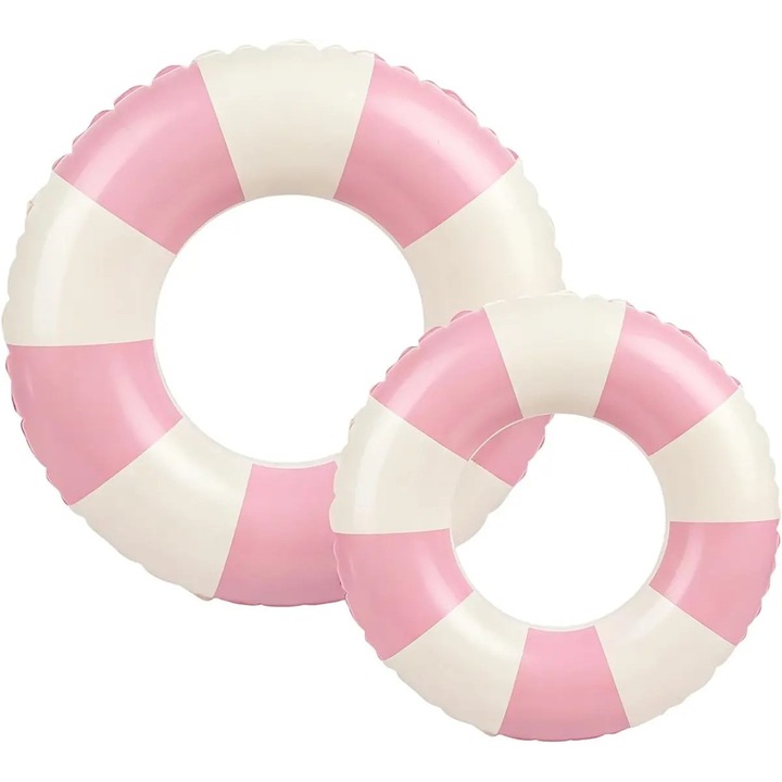 Colac de inot gonflabil din PVC, set 2 buc., 72 cm si 57 cm, roz/alb