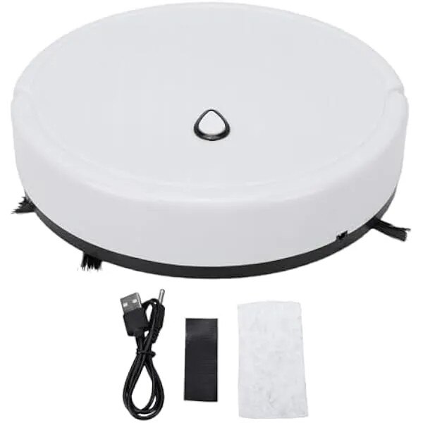 Aspirator robot mini K0569-260810-1209-AMC, evitare obstacole smart, reincarcabil USB, filtrare multi-strat, alb