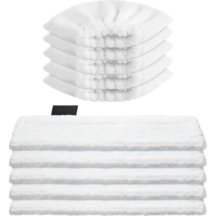 Set 10 lavete din microfibra lavabile pentru mop aburi Karcher EasyFix, cod K0255-0810-CDCJ34109, compatibile SC1/SC2/SC3/SC4/SC5, alb