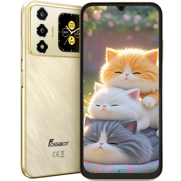 Мобилен телефон Fossibot S7, 4G, Dual SIM, 6.9" 120Hz, Octa-Core T615, 4GB RAM, 128GB, Камера 16MP + 8MP, 5000mAh, Android 16, Златен