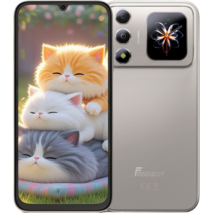 Fossibot S7 mobiltelefon, 4G, Dual SIM, 6.9" 120Hz, Octa-Core T615, 4GB RAM, 128GB, 16MP + 8MP kamera, 5000mAh, Android 16, Natúr