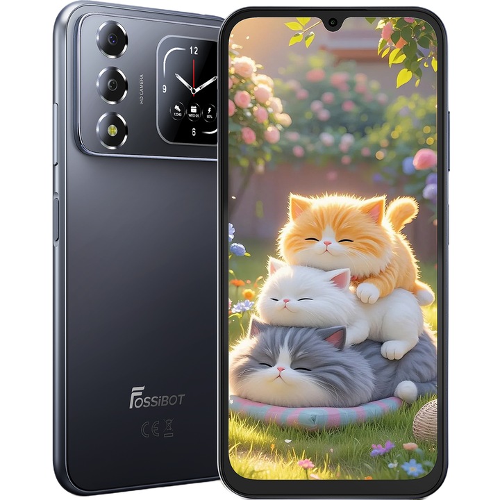 Мобилен телефон Fossibot S7, 4G, Dual SIM, 6.9" 120Hz, Octa-Core T615, 4GB RAM, 128GB, Камера 16MP + 8MP, 5000mAh, Android 16, Черен