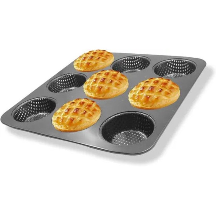 Tava pentru chifle hamburger din otel carbon, 9 cupe perforate, strat antiaderent, gri inchis, 32 x 30 x 3 cm, K0255-0810-CDCJ42524