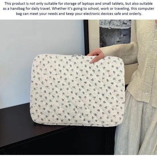 Husa pentru laptop din material textil matlasata, cu imprimeu floral, albastru, 14 inch