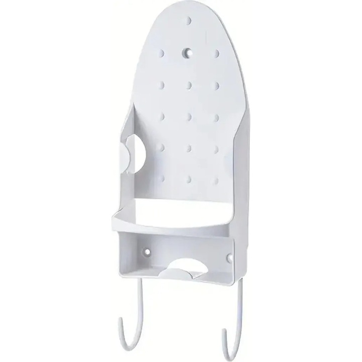 Suport de perete pentru fier de calcat si masa de calcat, rezistent la caldura pana la 200°C, carlige metalice, pentru fiare pana la 12,7 cm, alb