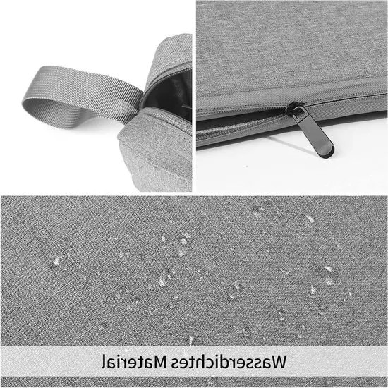 Husa pentru laptop din PU, rezistenta la apa, cu captuseala din fleece si borseta accesorie inclusa, gri, 13–13,6 inch