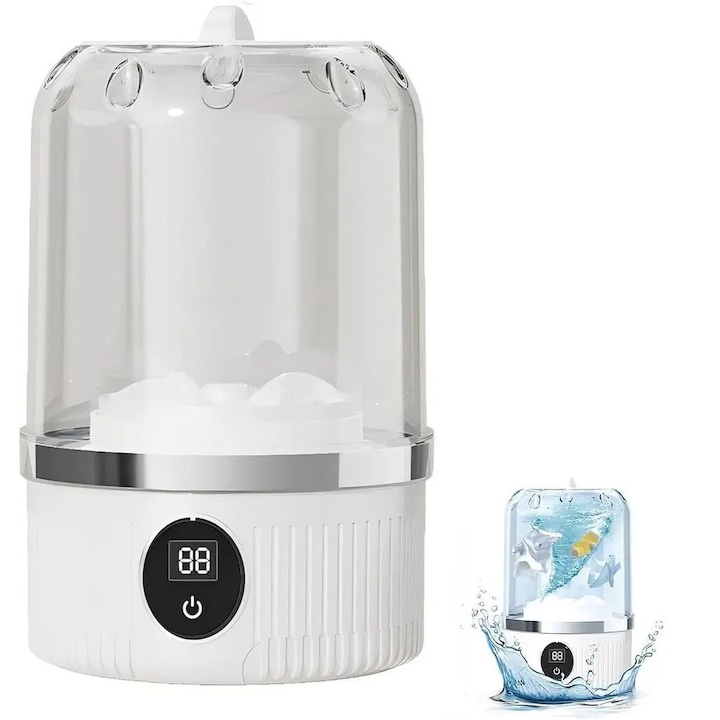 Masina de spalat portabila fara cablu K0255-0810-CDCJ44441, 3000mAh, 2 moduri (5/10 min), capacitate 1 L, functie de sterilizare, alb