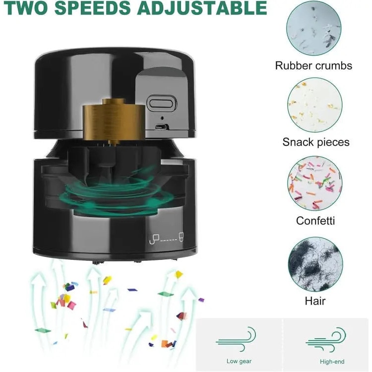 Aspirator de birou portabil K0255-0810-CDCJ42941, reincarcabil USB, baterie 1800mAh cu 120 min autonomie, recipient praf 58ml, aspiratie 9000 rpm, oprire automata, negru