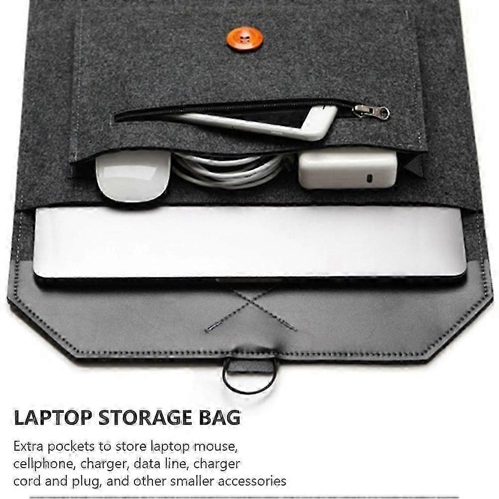 Husa pentru laptop din fetru cu buzunar frontal si inchidere cu buton, negru, 15 inch