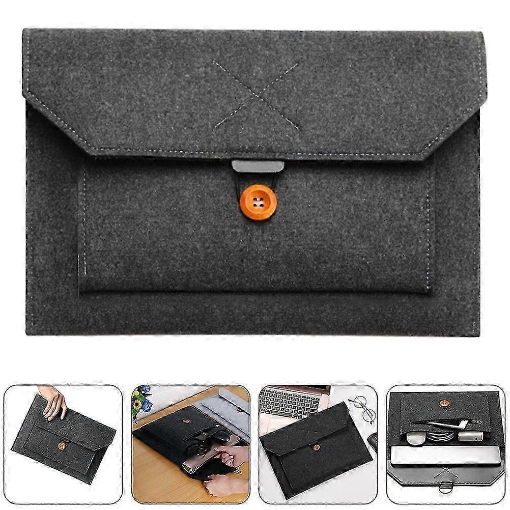 Husa pentru laptop din fetru cu buzunar frontal si inchidere cu buton, negru, 15 inch