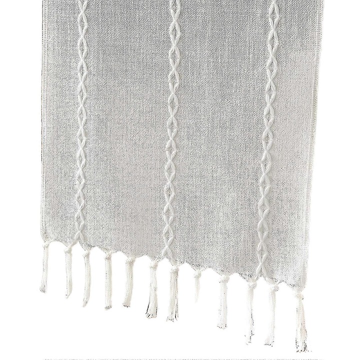 Pamut és lenvászon asztali futó, rojtokkal és fonott mintával, fehér, 30 x 140/183/220 cm