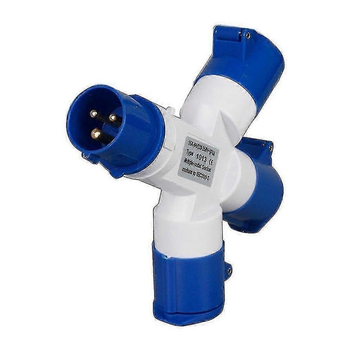 Adaptor de alimentare 16A pentru camping/rulota emag-FU-K0548-26810-05814, 1 la 2/3 cai, IP44, 220-240V, ABS, albastru/alb