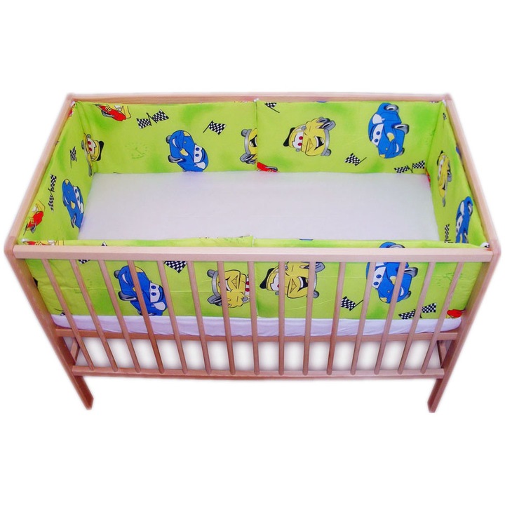 Set aparatoare masinute verde, in patut 120 x 60 cm