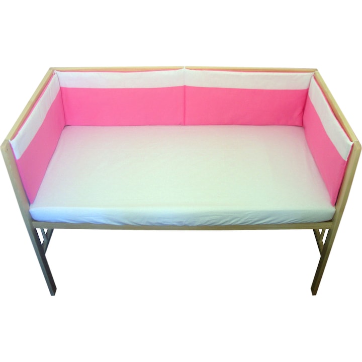 Set aparatoare roz cu alb, in patut 120 x 60 cm