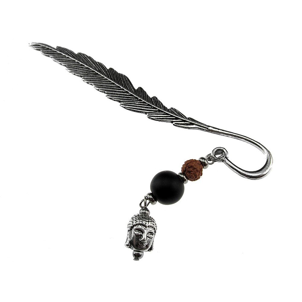 Semn de carte rudraksha si Buddha, GlamBazaar, 11.5 cm x 1.4 cm, cu Rudraksha, Onix, Maro, Negru, tip semn de carte metalic