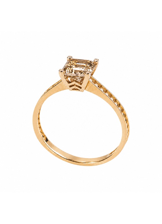Inel de logodna din aur galben de 14K cu diamant natural Fancy Yellow Brown de 1, 02 ct, taietura smarald, SI2, certificat IGI, Neo™, Imperial Honey 102