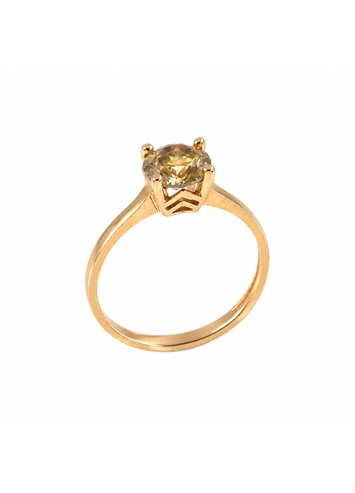 Inel de logodna din aur galben de 14K cu diamant natural Fancy Deep Yellow Green de 1, 37 ct, taietura rotunda, I1, certificat IGI, Neo™, Imperial Lime 137