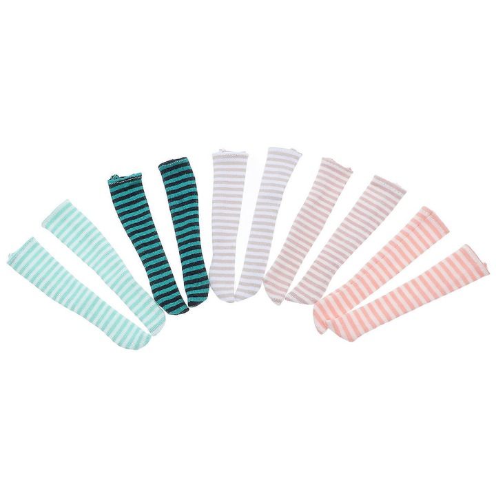 Set 5 perechi sosete pentru papusi din poliester, cu dungi, multicolor, pentru papusi 1/6