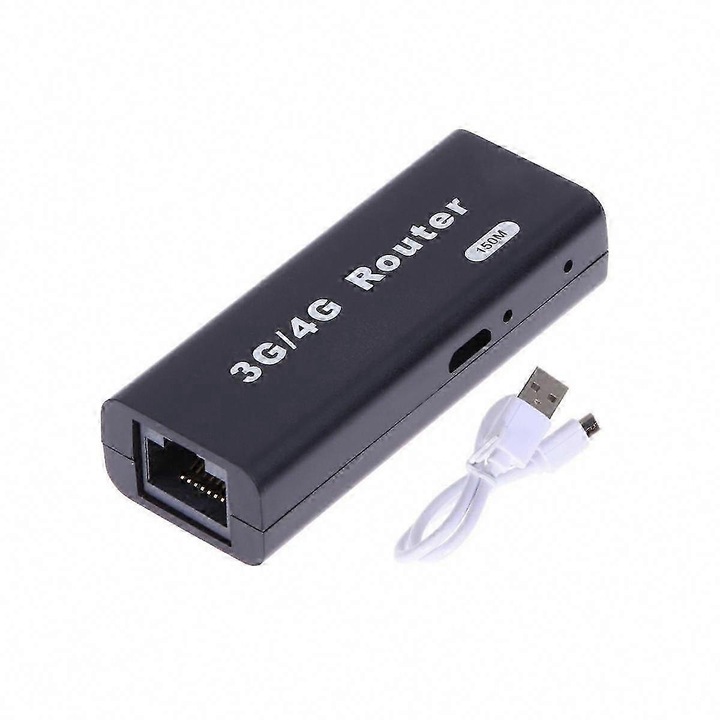 Router Wi-Fi portabil 3G/4G E38-A124-E00917-CJ, 150 Mbps, port USB pentru modem, port RJ45 WAN/LAN, alimentare USB, negru