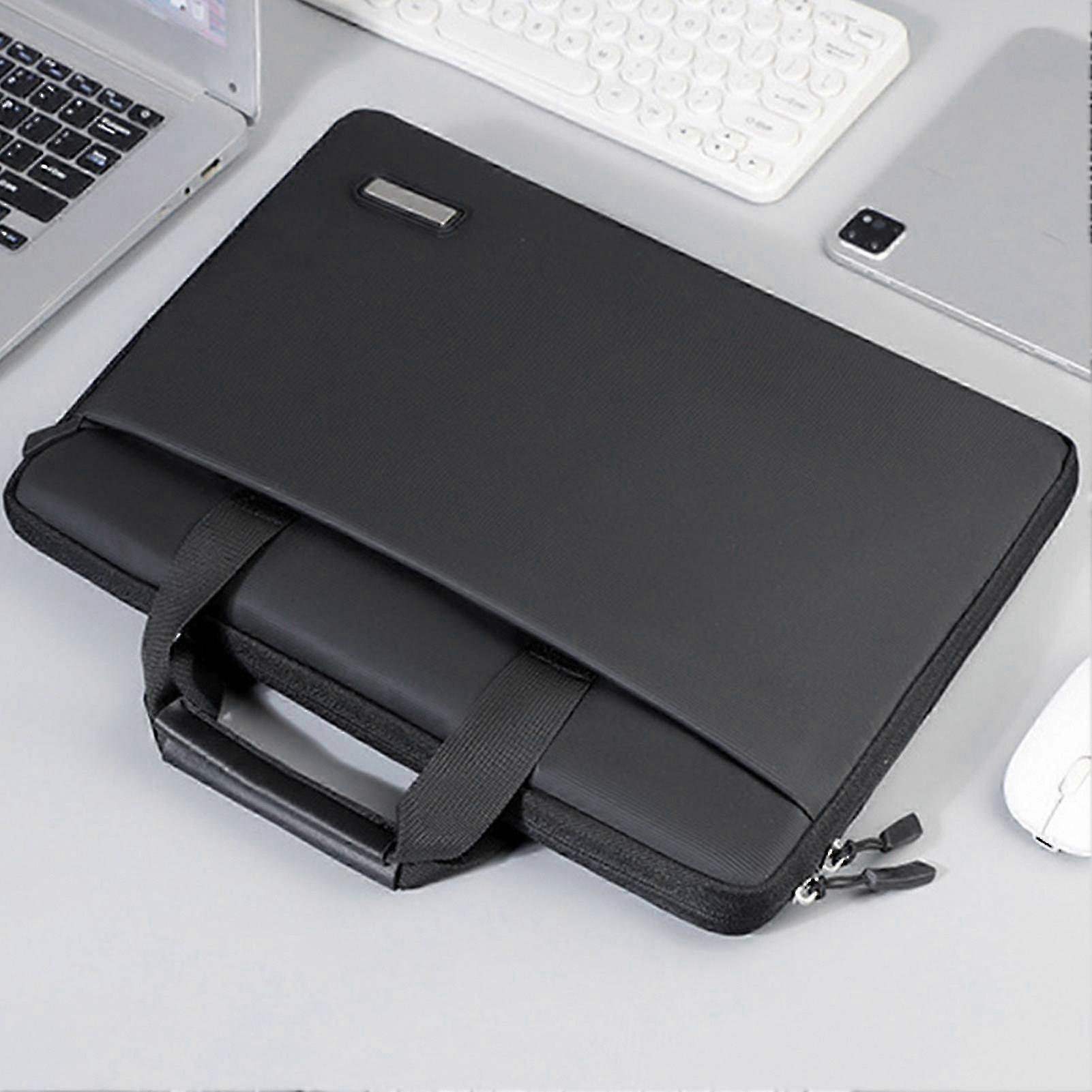 Husa pentru laptop din material hidrofug, slim si usoara, deschidere 180° cu manere si buzunar frontal, albastru inchis, 13–13,3 inch