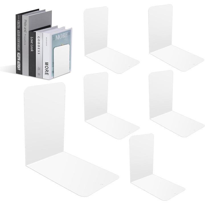 Set 6 Suporturi Carte Metal Alb, 15x15x10cm, Antiderapant